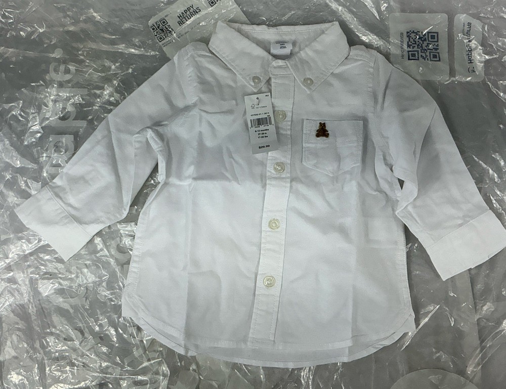 NWT Baby Gap Boys 6 - 12 Months White Button Down Shirt Cotton