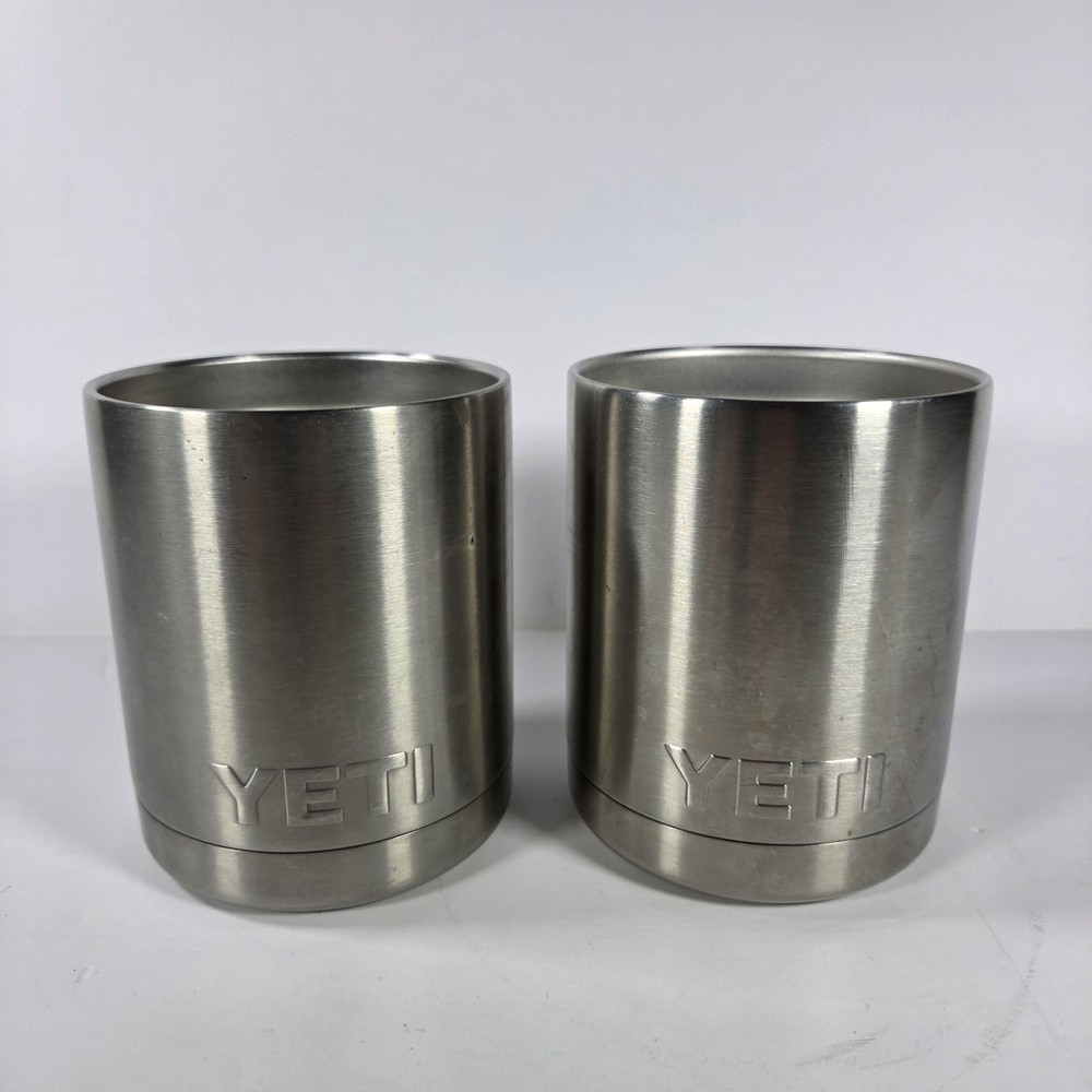 Yeti Lowball Rambler 10 Oz Silver Lot Of 2 Stainless Tumblers Mugs *No Lids