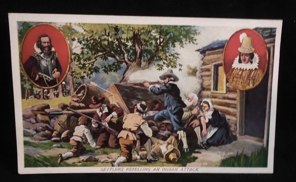 Settlers Repelling An Indian Attack Postcard Prudential Insurance Co. Jamestown