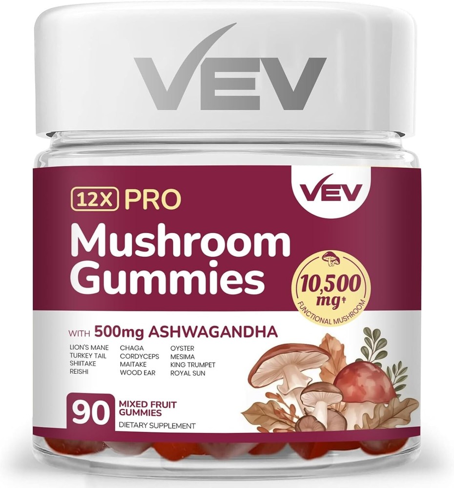 12x Mushroom Supplement - Energy, Focus & Relaxation - 90 Vegan Gummies