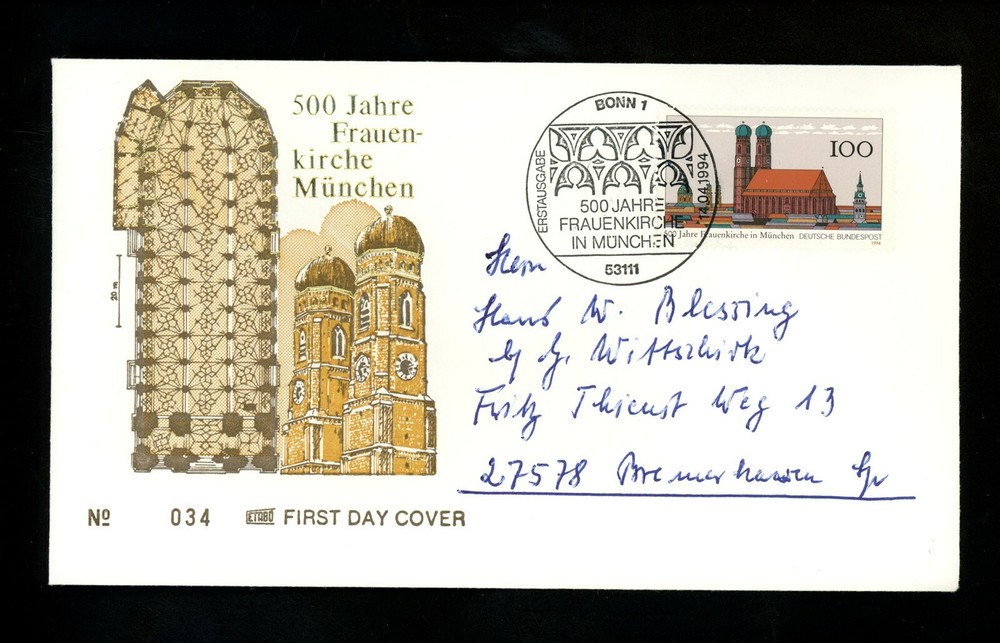 Postal History Germany FDC #1828 Church of Our Lady religion 1994