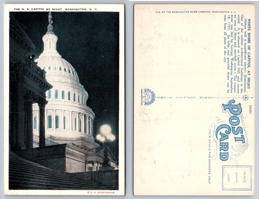 US Capitol Building Washington DC Chromecraft Postcard Night View
