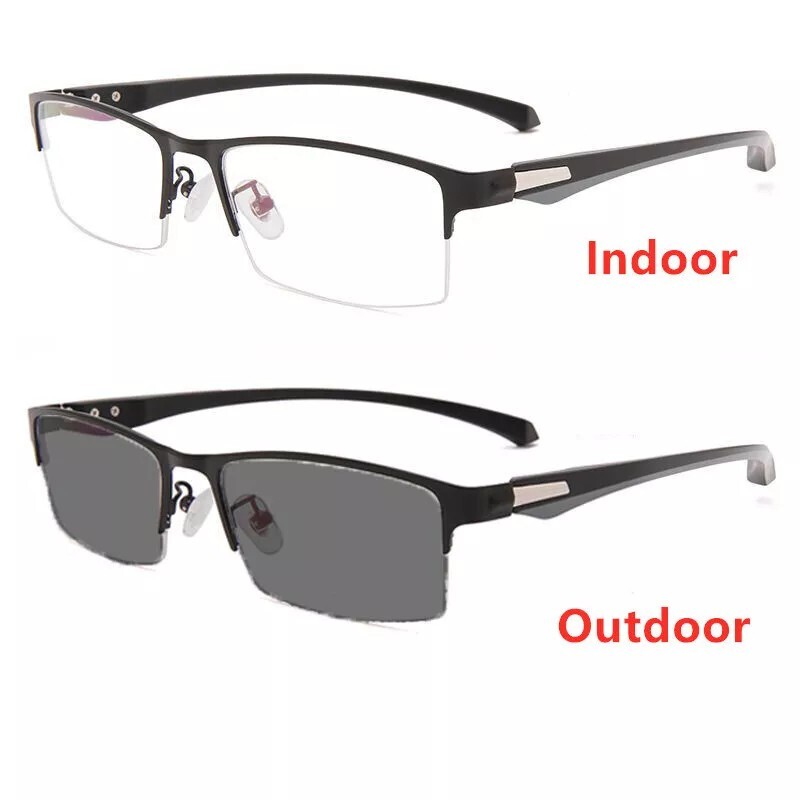 Photochromic Gunmetal Progressive Multifocal Reading Glasses Anti-blue Magnifier