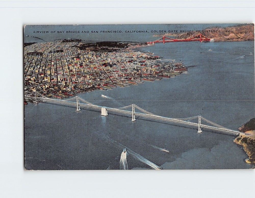 Postcard Aerial View San Francisco-Oakland Bay Bridge California USA