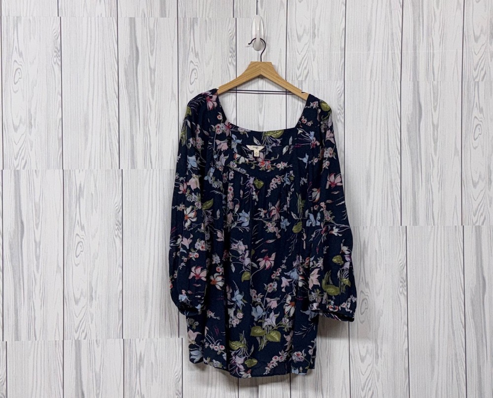 Terra & Sky blouse womens size 4x long sleeve blue floral patterned shirt new