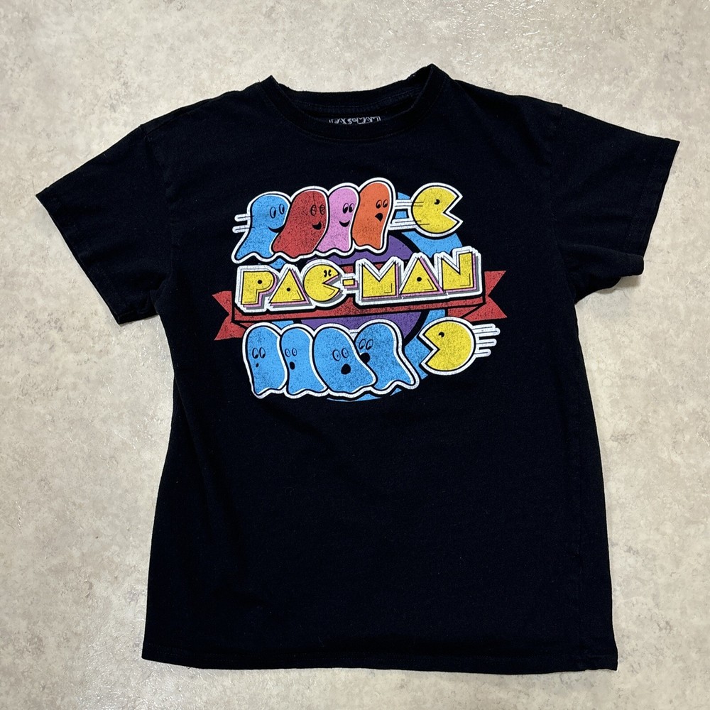 Pac-Man Arcade Graphic T-Shirt for Men and Women - 100% Cotton Black Tee in Medium Size