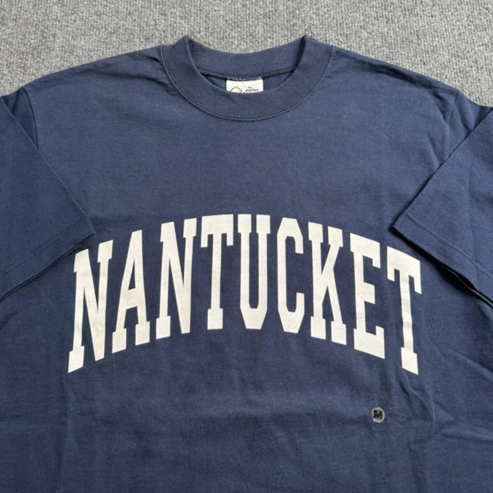 NWT Vintage 90s Nantucket Spellout Tshirt Navy M Made in USA