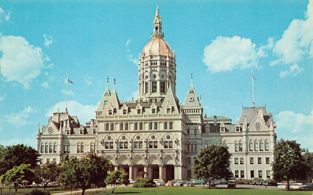 Hartford CT Connecticut State Capitol Bushnell Park French Goth Vtg Postcard A49