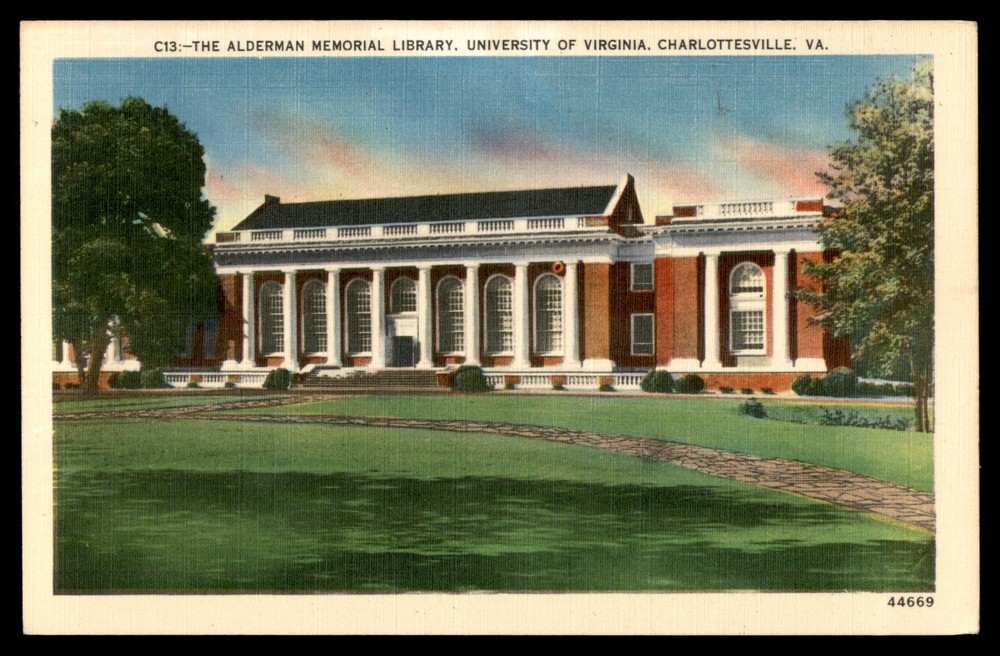 Postcard Alderman Library, University of Virginia - Charlottesville, VA