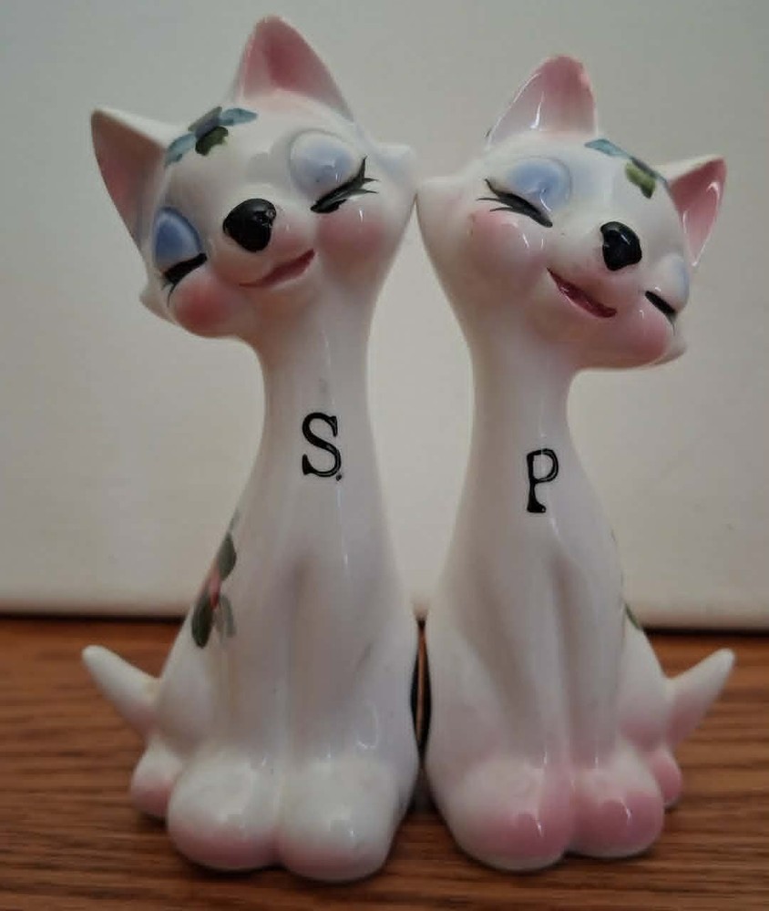 Vintage Anthropomorphic Magnetic Cat Salt & Pepper Shakers