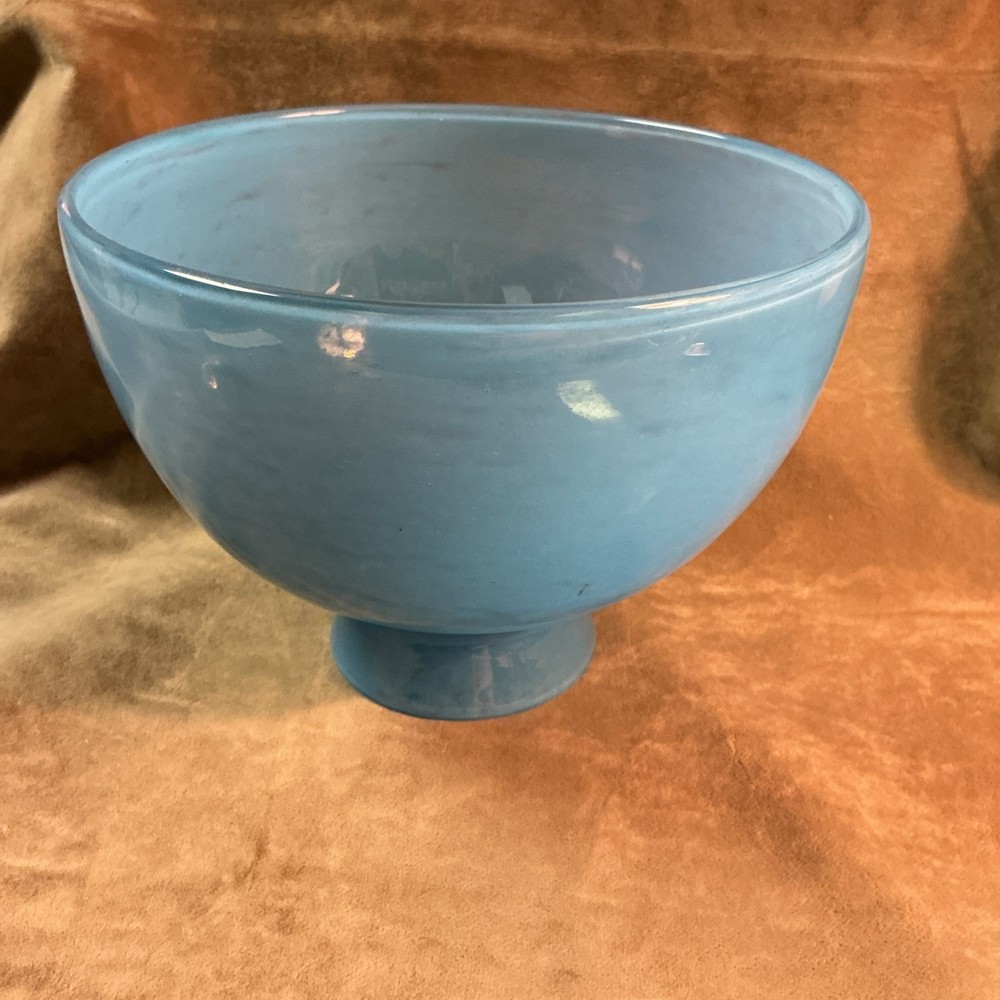 Vintage Art Deco Blue Cloud Design Art Glass Hand Blown Cup Shaped Vase