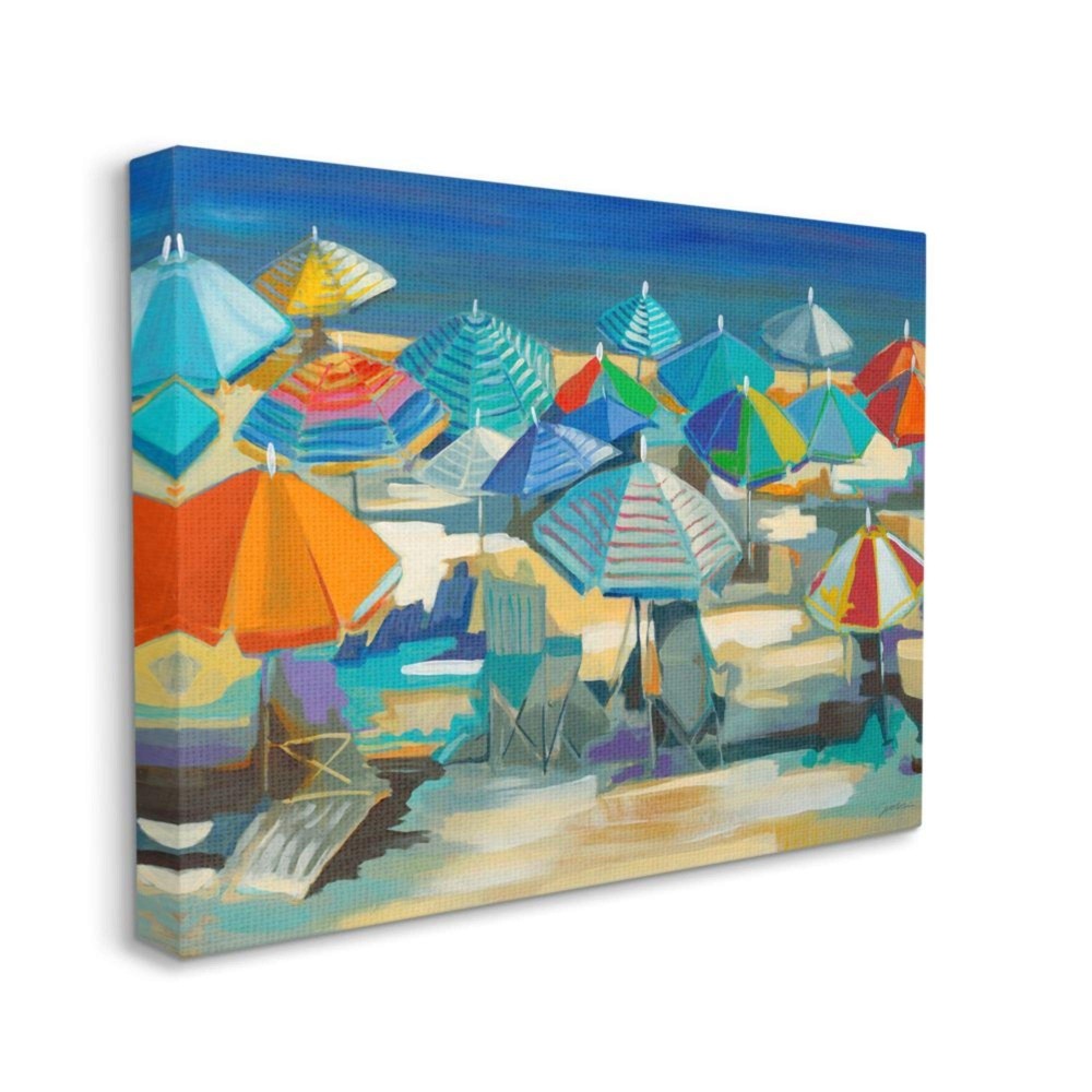 Colorful Beach Umbrella Nautical Deep Blue Canvas Wall Art for Coastal Decor Third Wall Essential