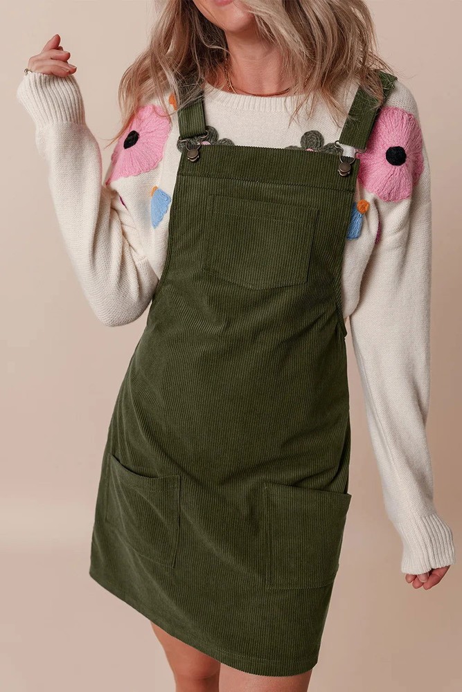 Pocketed Square Neck Wide Strap Denim Overall Dress  