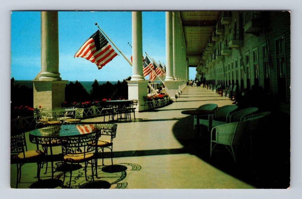 Mackinac Island MI-Michigan, Grand Hotel Front Porch, Vintage Souvenir Postcard