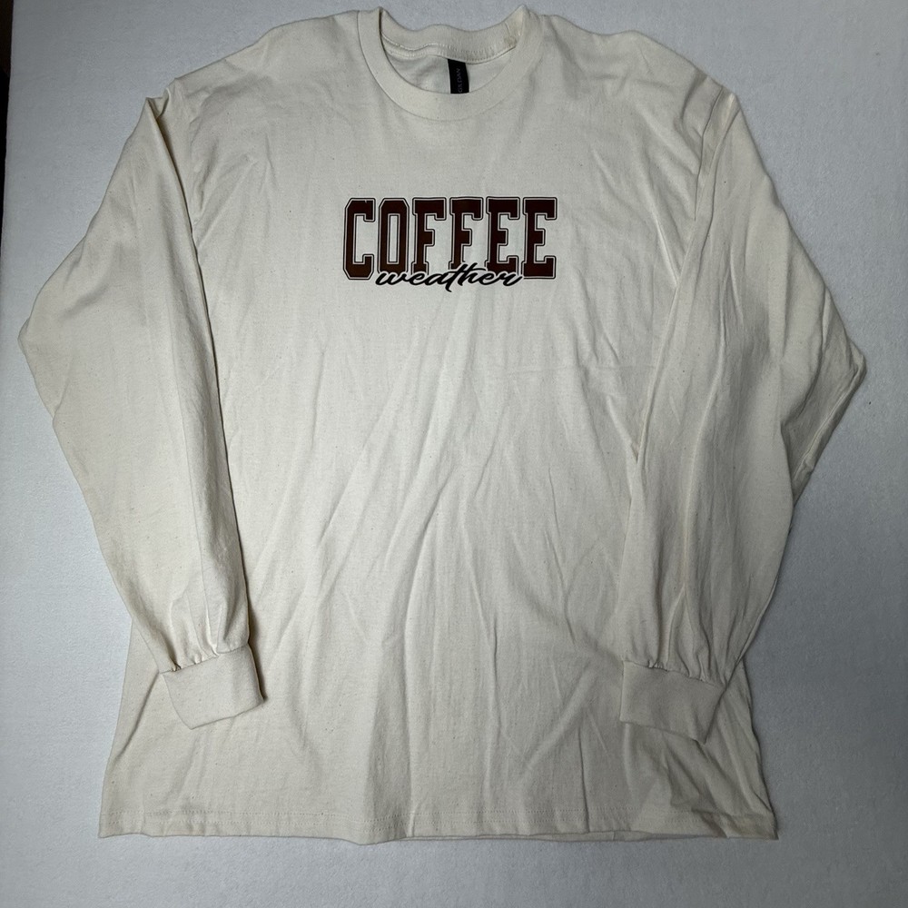 New Gildan Heavy Cotton T-shirt Unisex XL Ivory Coffee Weather Long Sleeve
