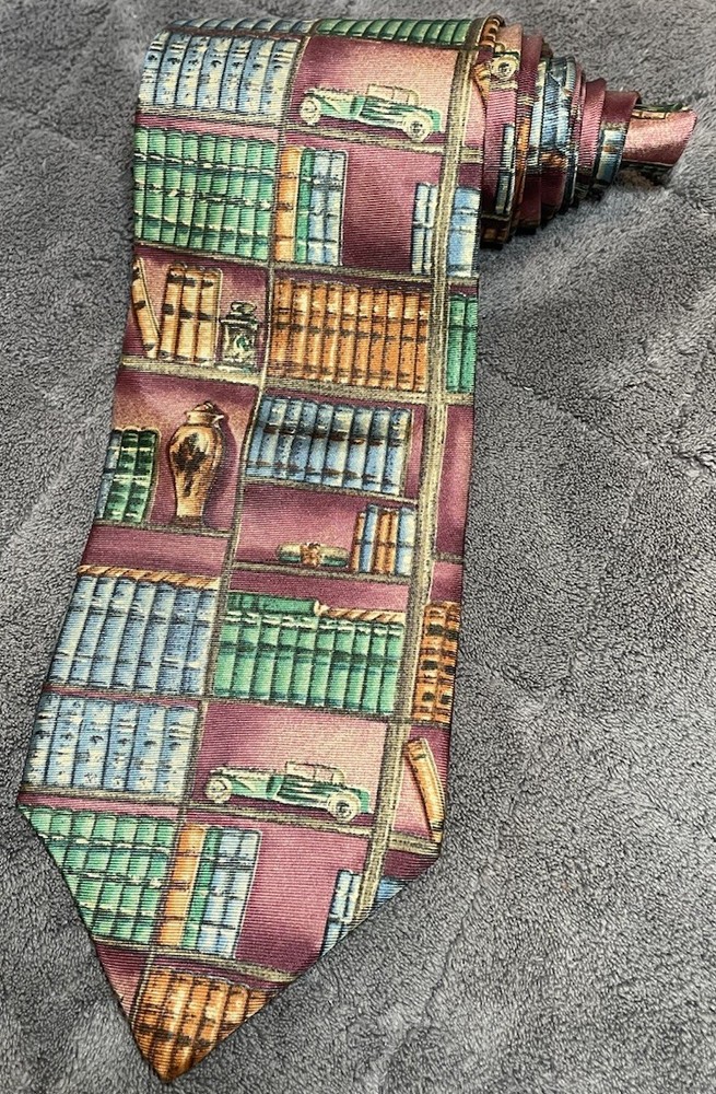 Hathaway Library Books Silk Men's Neck Tie 56”L & 3.75”W