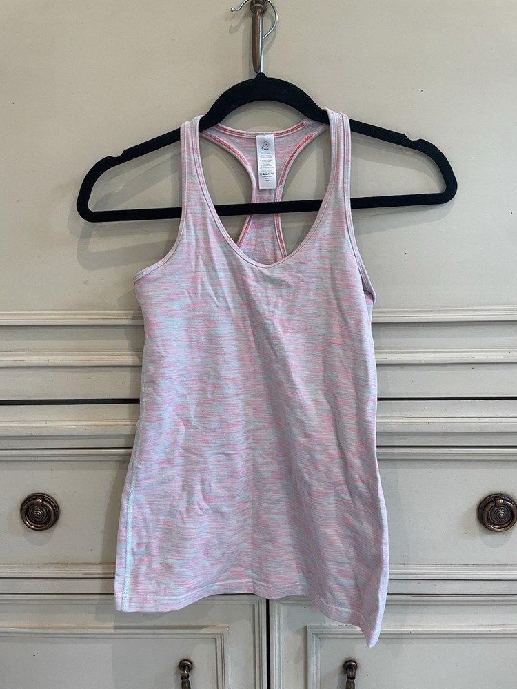 Girls Ivivva by Lululemon racerback tank top Tiny Stripes size 14 Pink Stretch
