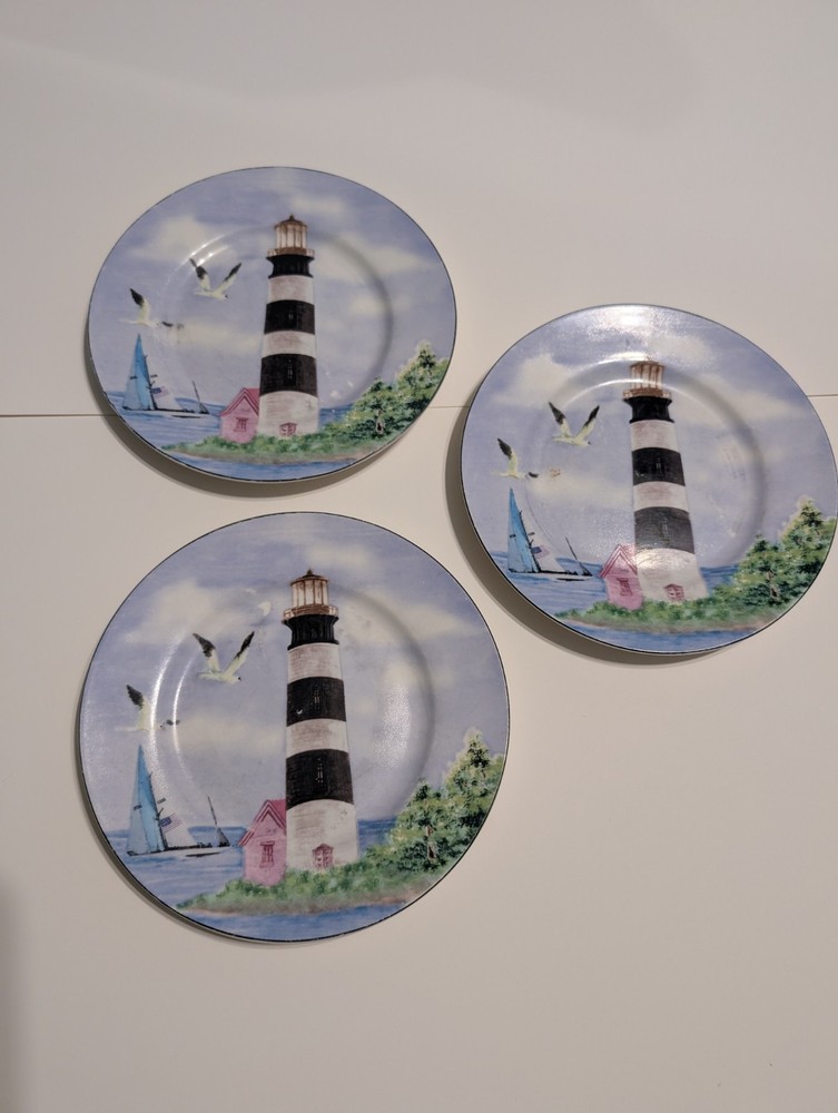 Thompson Pottery Set Of Three Lighthouse Plates 8 Inches