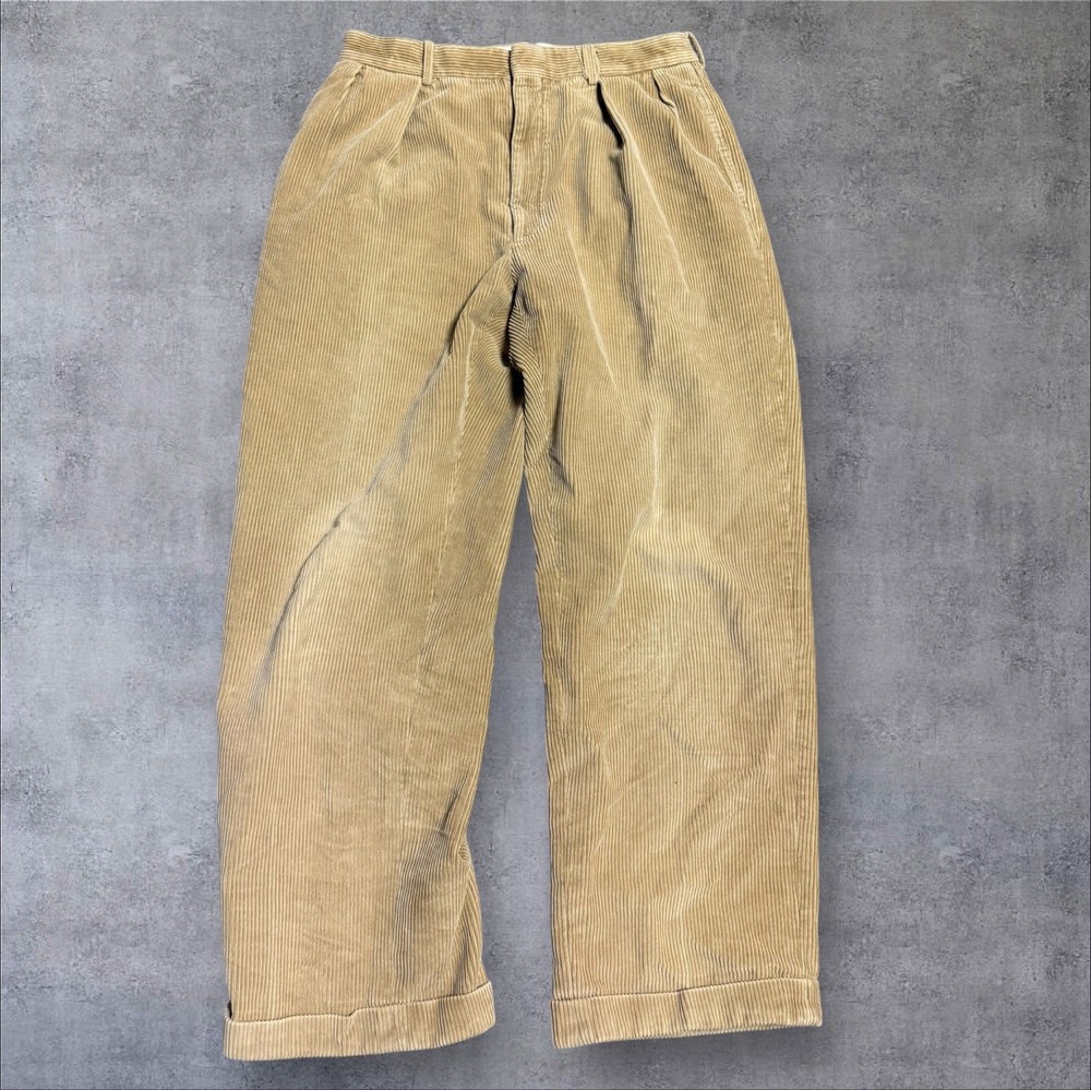 Vintage Polo Ralph Lauren Size 32x28 Khaki Tan Elephant Corduroy Pleated Italy