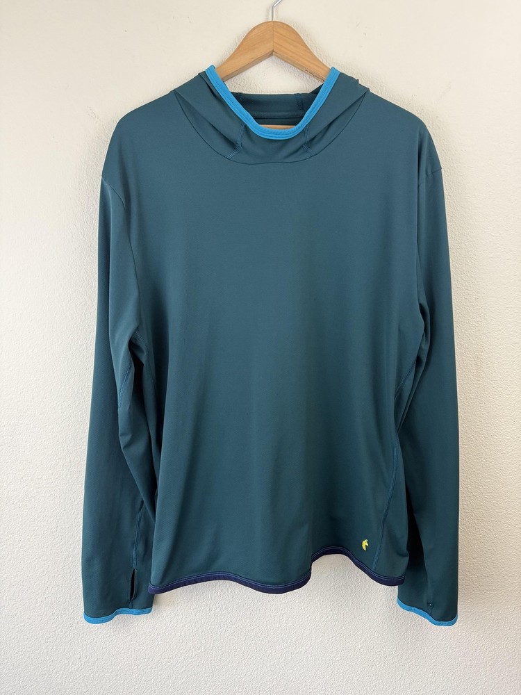 Cotopaxi Hooded Shirt Mens Large Blue Long Sleeve Thumbholes Zip Pocket Active