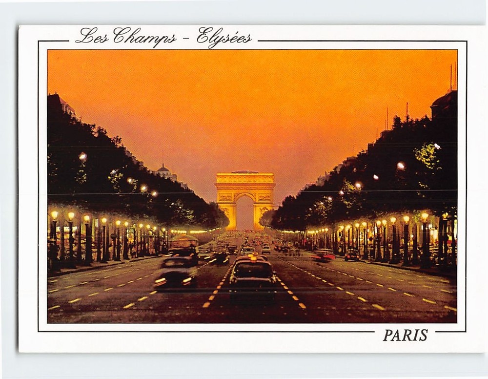 Postcard Champs-Elysees Avenue & Triumphal Arch Paris France