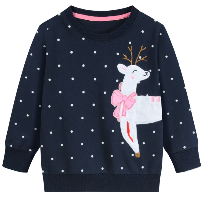 Toddler Girls Christmas Reindeer Long Sleeve Sweatshirt Kids Holiday Clothes