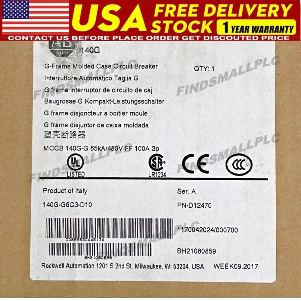 New Allen Bradley 140G-G6C3-D10 G-Frame Molded Case Circuit Breaker US Free Tax