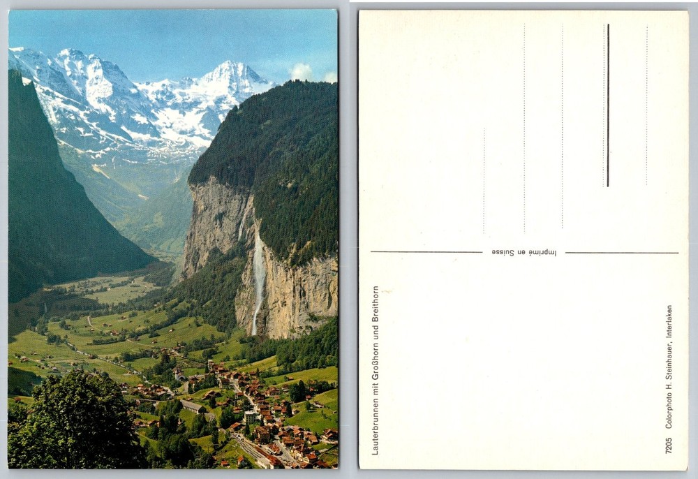 Lauterbrunnen Valley Switzerland Postcard Staubbach Falls Alps Village