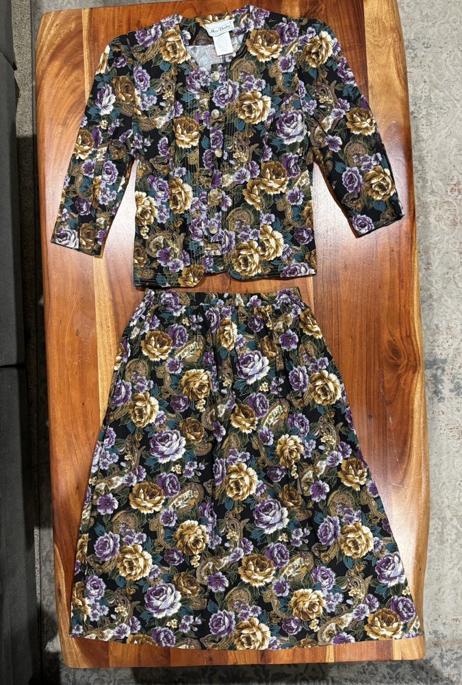 Miss Dorby  Vintage Floral 2 Piece Outfit Set Jacket & Skirt Long Sleeve Size 6P