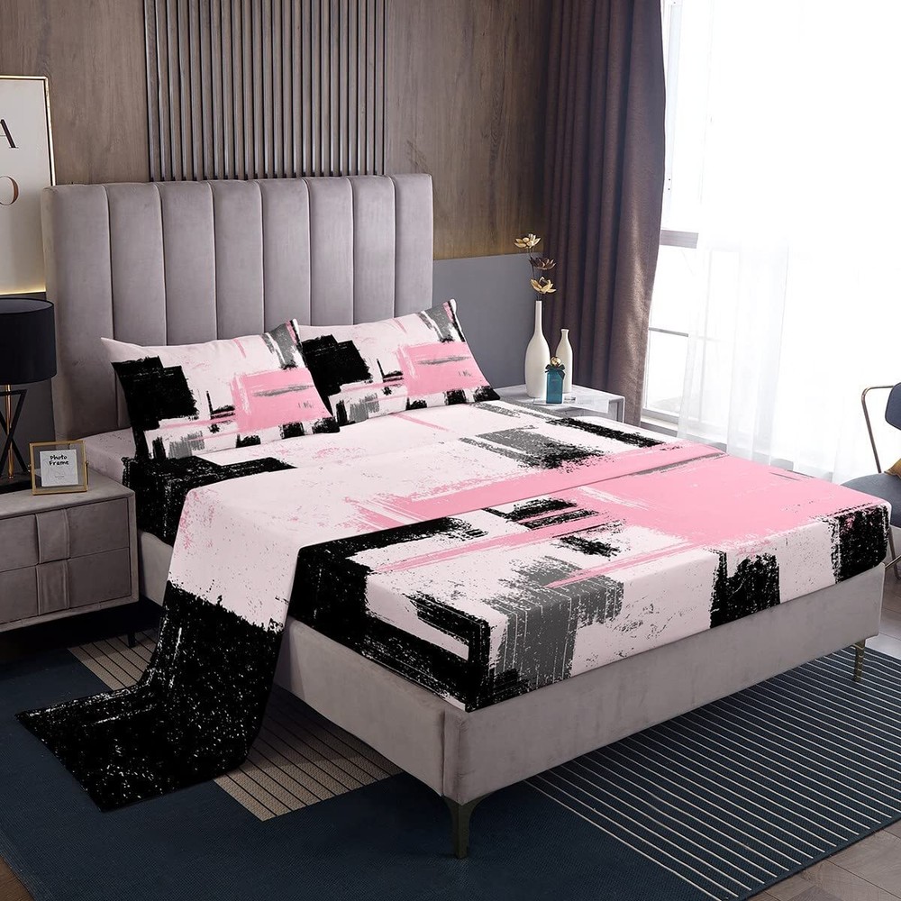 Abstract Sheets with Deep Pocket Fitted Sheet Modern Abstract Art Sheet Set f...-image