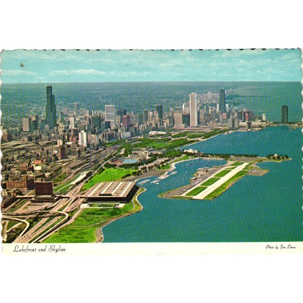 Vintage Chicago Lakefront Skyline Postcard Meigs Field Dexter Press Jim Doane