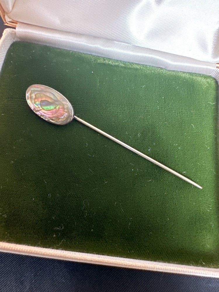 Antique Sterling Silver Abalone Blister Pearl Stick Pin - 2.2g - Marked