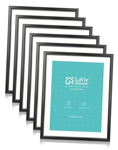 Picture Frame - Set of 6, Display Pictures 8x10 with Mat or 11x14 Black