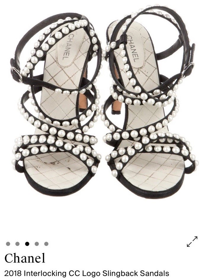 Chanel Authentic Pearl Black Sandals  Size 40  High Hills  ,With Box , Preowned