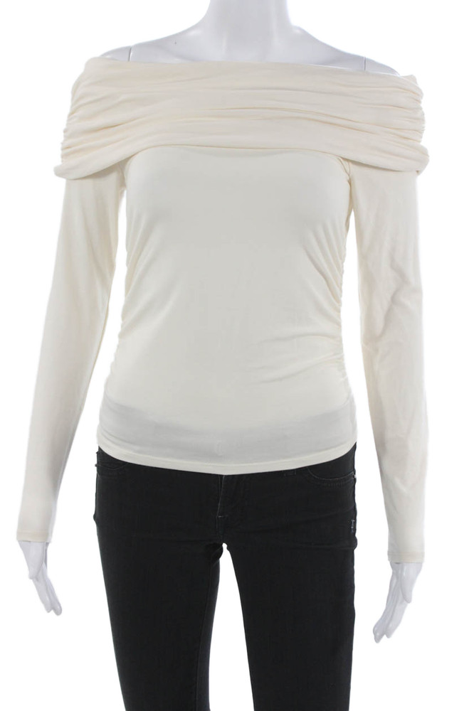 Reformation Women Basic Off Shoulder Ivory Long Sleeve Blouse Size SFree Shipping in US $100+ Orders | $6.95 Orders Below