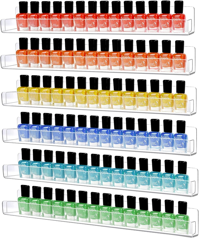 6 Pack Nail Polish Organizer Wall Mounted Shelf with Removable Anti-Slip End Ins