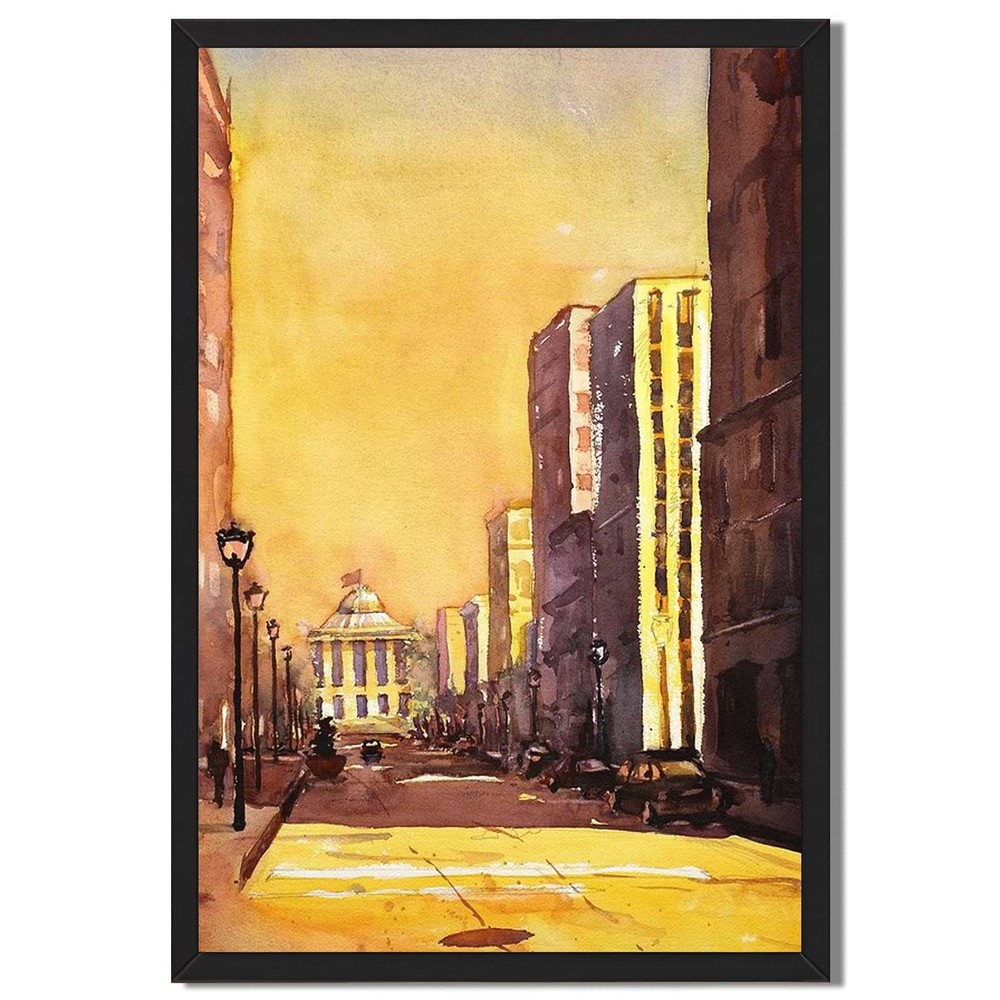 Golden City Sunset Framed Canvas Print Urban Landscape Wall Art Home Decor