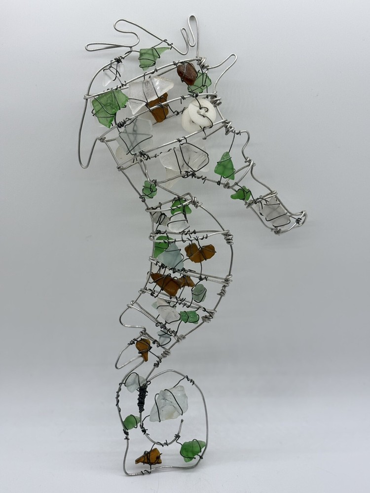 Seaglass Seahorse Folk Art Wireframe