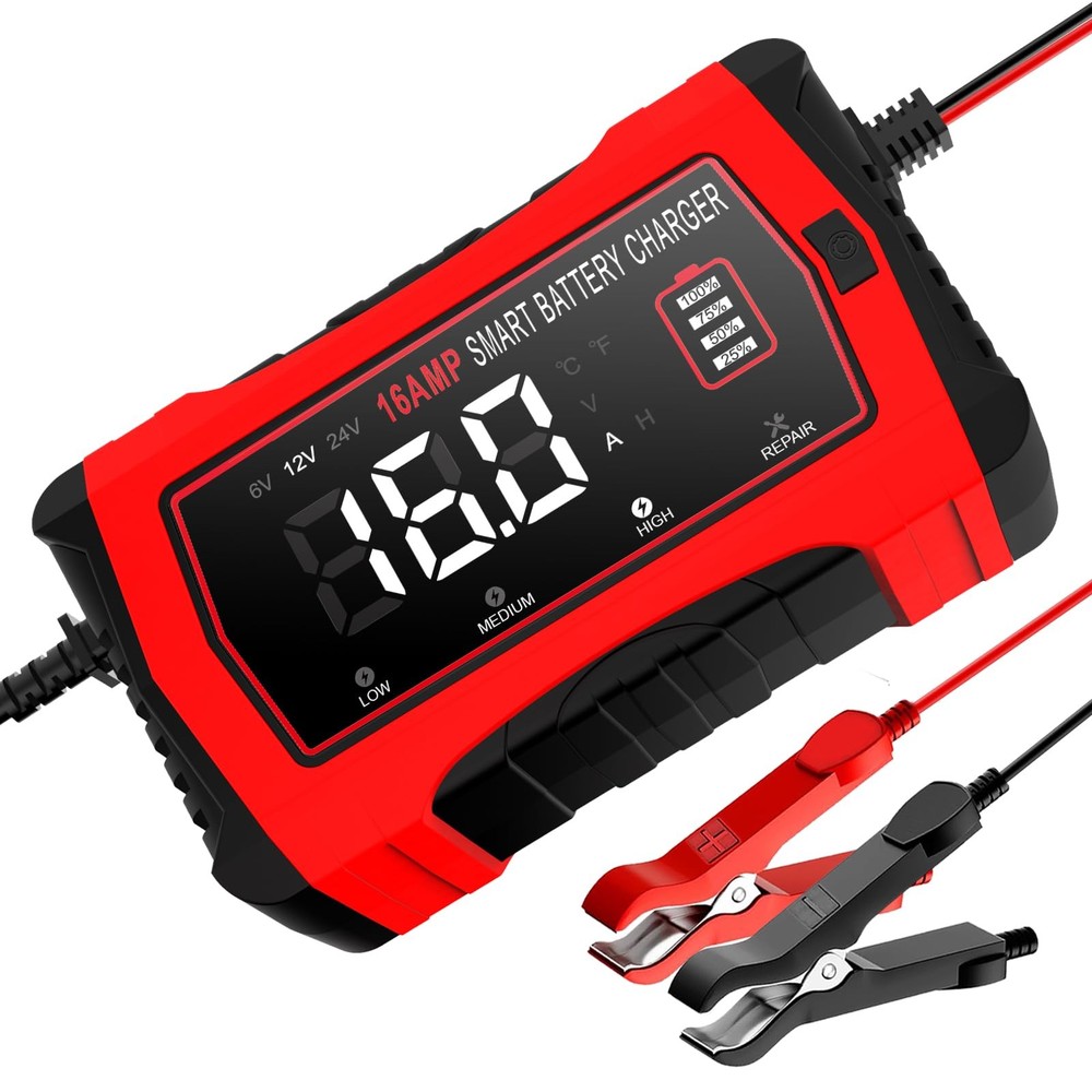 16A Smart Car Battery Charger for 6V 12V 24V Automotive