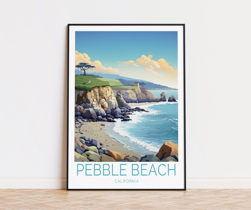 Pebble Beach Travel Poster California Pebble Beach Wall Art Custom Travel