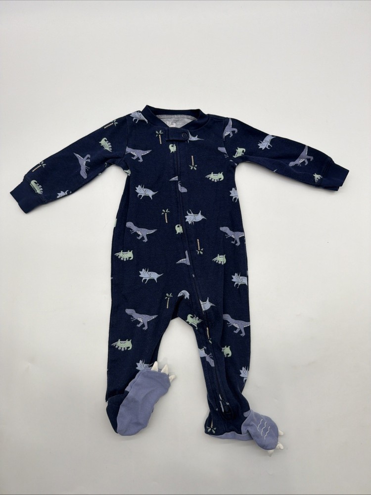 Carters One Piece Toddler Boys 9M 2 Way Zipper Blue Dino Aop .#44040