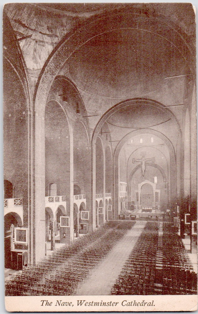UK England London Westminster Cathedral Nave Interior Arch Vaults 1910 Postcard