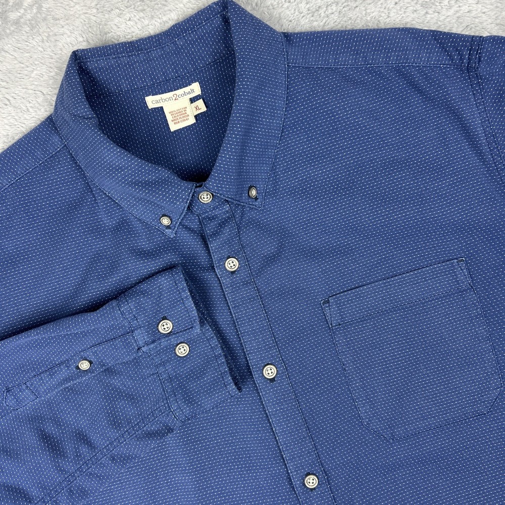 CARBON 2 COBALT Men's XL Blue Long Sleeve with Micro Pink White Dots Shirt
