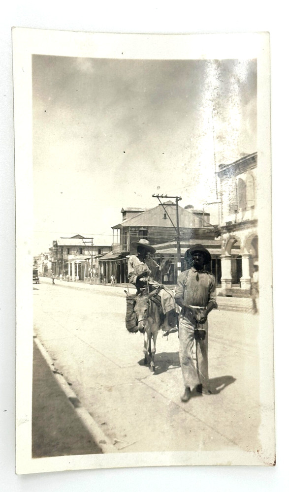 1930s Haiti Photo – Donkey Rider & Street Scene | Colonial Architecture