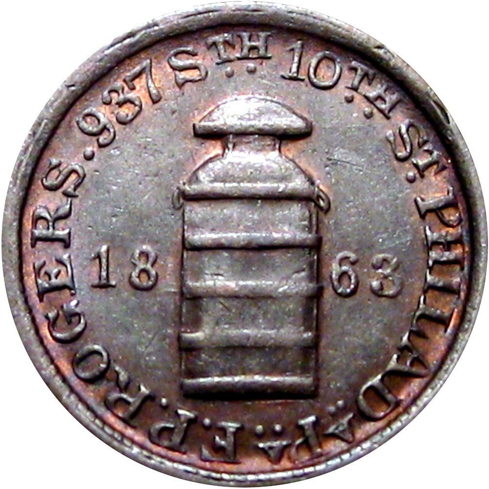 1863 Philadelphia Pennsylvania Civil War Token F P Rogers Milk Can R5