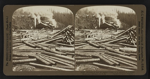 Photo:Cascade Mountains Oregon 1905 Sawmill Logs Lumber Stereoview