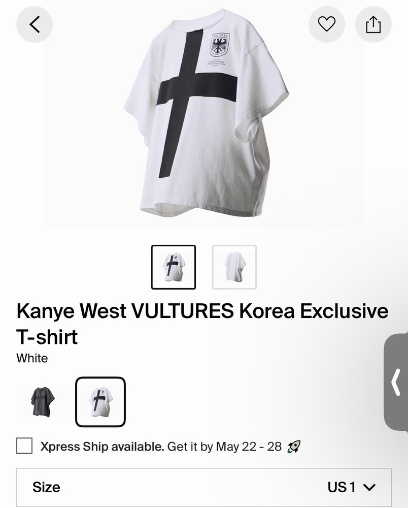 Kanye West VULTURES Korea Exclusive T-shirt White Size 1 (S/M) Men's Yeezy Tour
