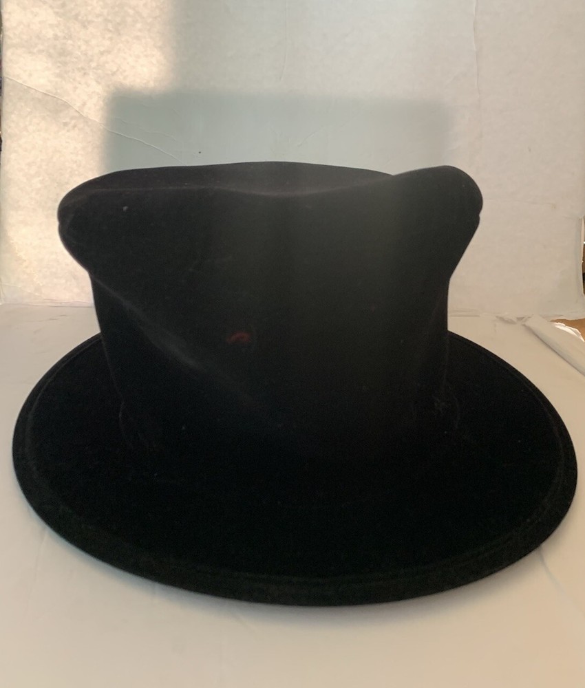Vtg Black Velvet Top Hat w/Brim Steam Punk Costume Novelty One Size 5.5