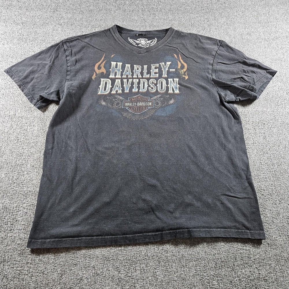 Biker Built Harley-Davidson Shirt Mens Large Black Flames Skull Traverse City