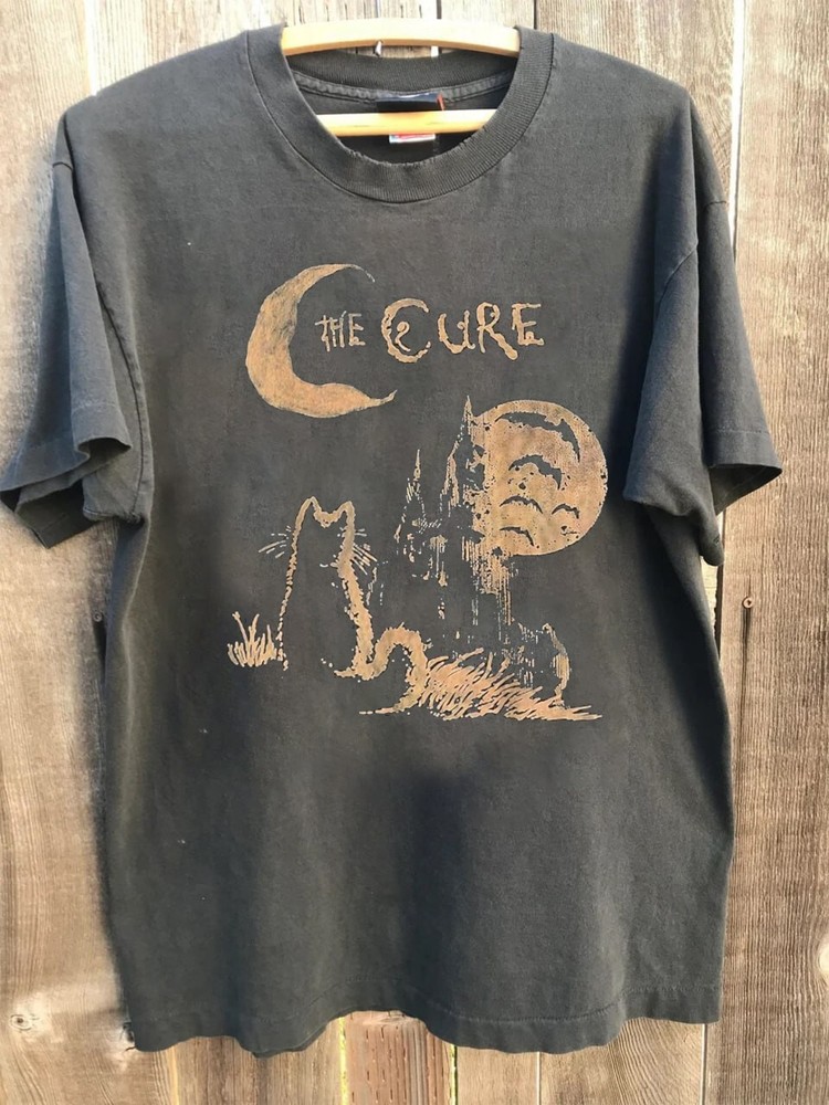The Cure Black Cat 90s Rare Charcoal Short Sleeve Vintage T-Shirt NH14478